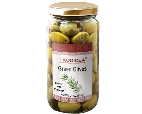 Laodicea Green Olives Stuffed with Pimento, 21 oz.