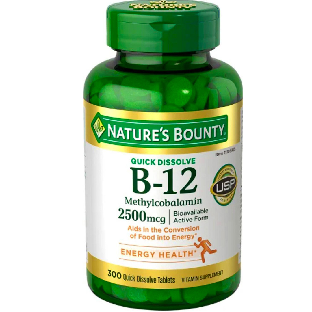 Nature's Bounty Vitamin B 12 2500 mcg, 300 Quick Dissolve Tablets.