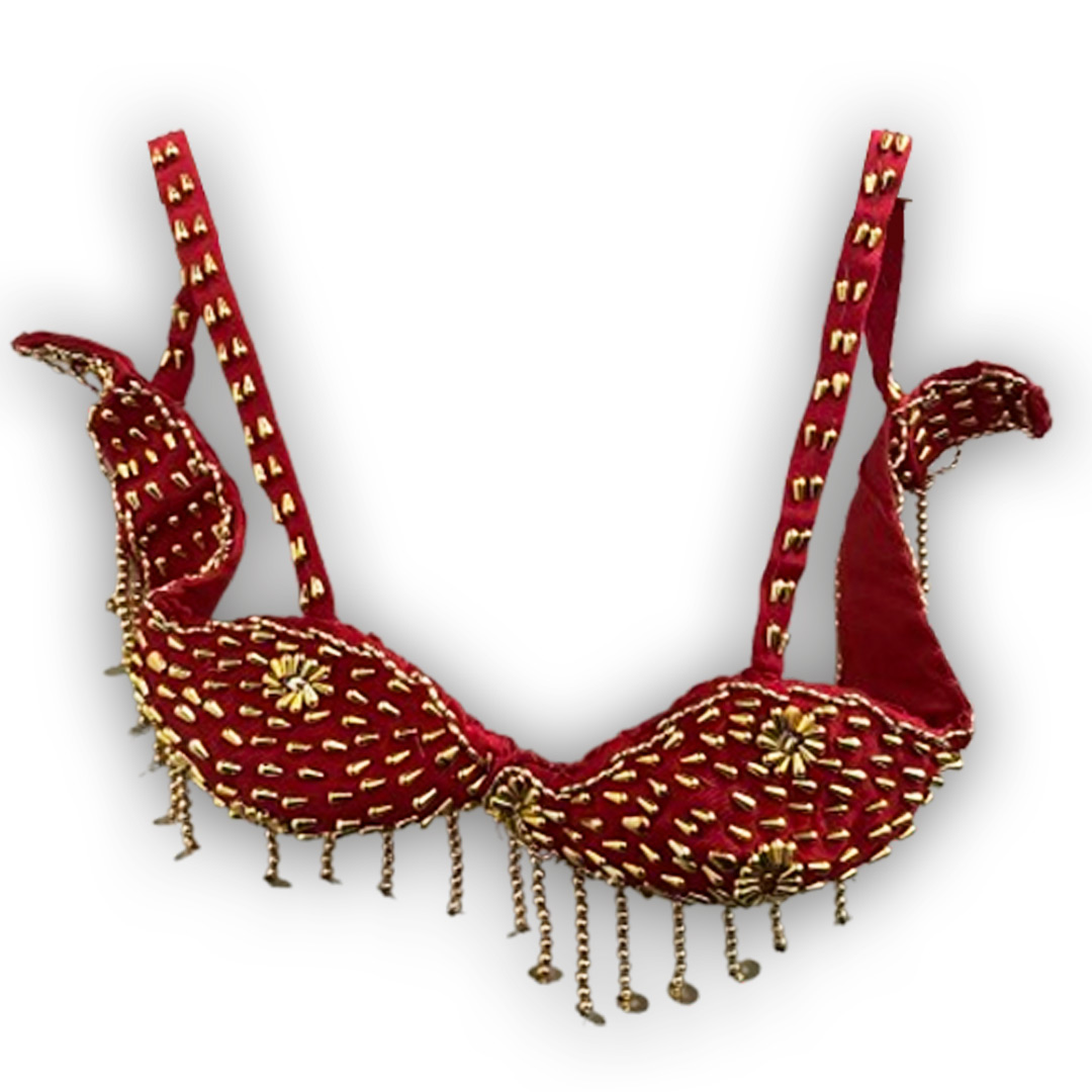 Belly Dance Costume for Women (Skirt-Top) Irregular Ruffle Outfit (Red x Gold)