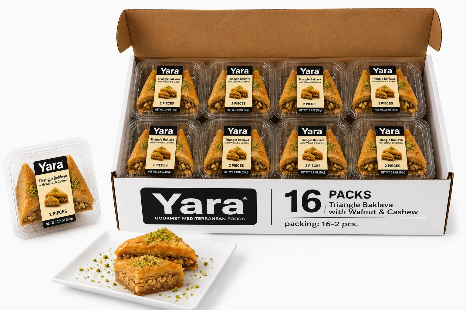 Yara Triangle Baklava with Walnut & Cashew, 16-2 pcs.
