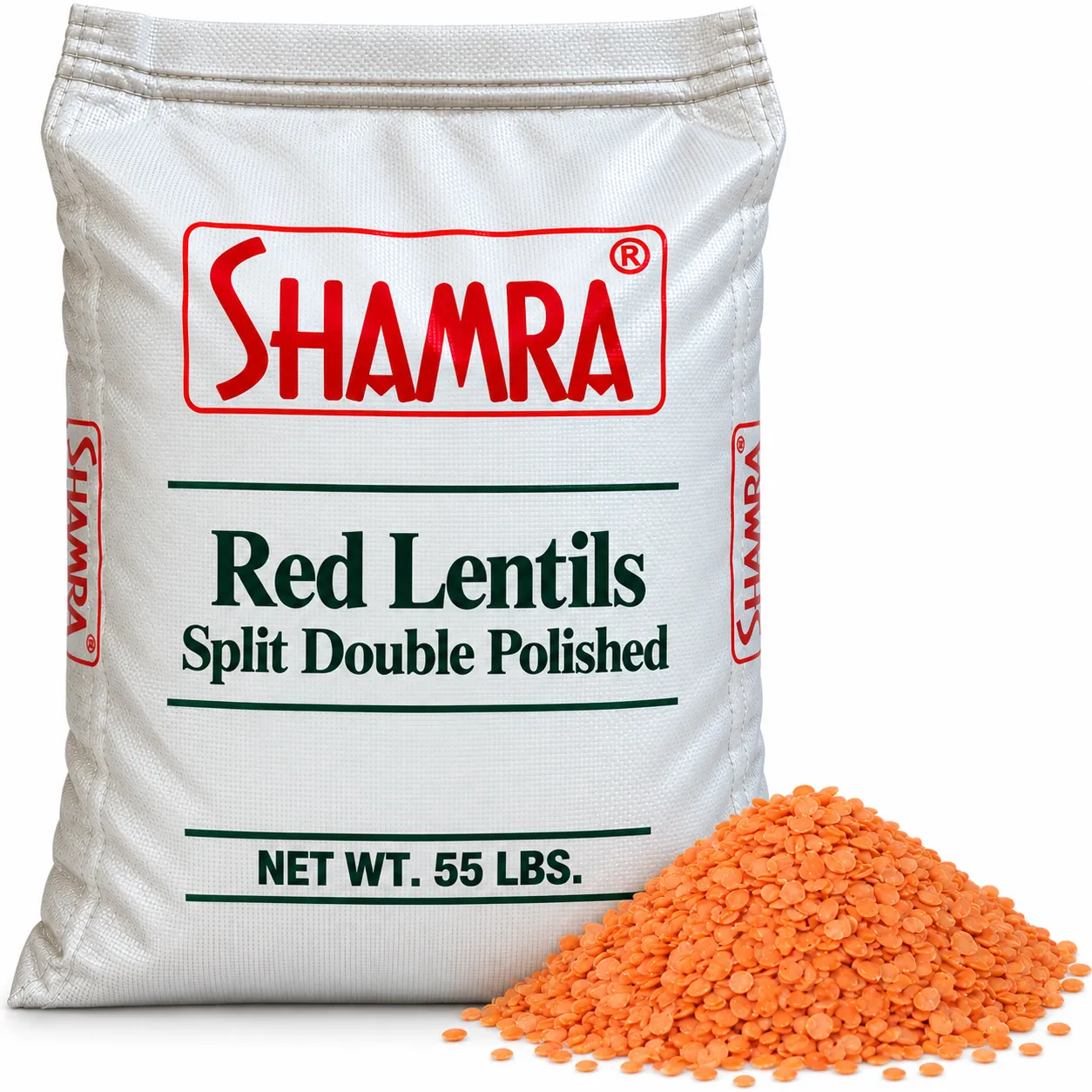 Shamra Red Lentils Split Double Polished, 55 Lbs.