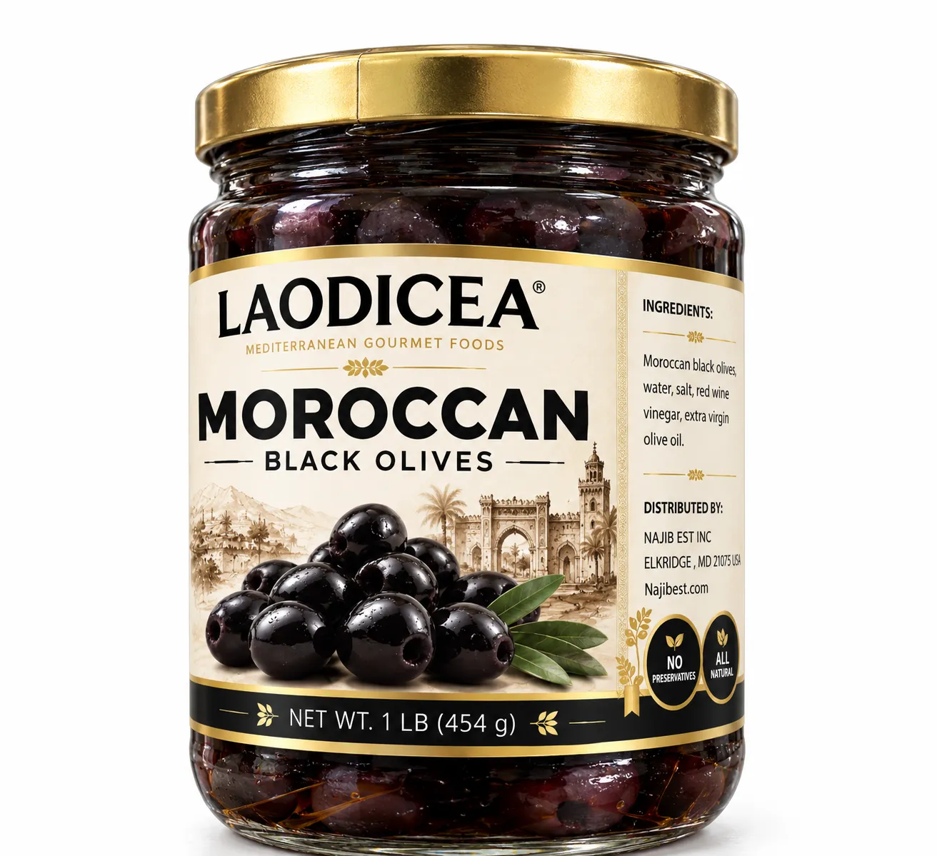 Laodicea Moroccan Black Olives, 454g