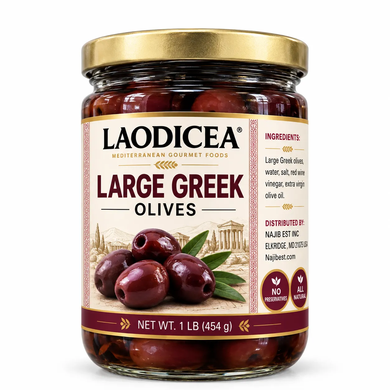 Laodicea Large Greek Olives, 1 lbs. (454g.)