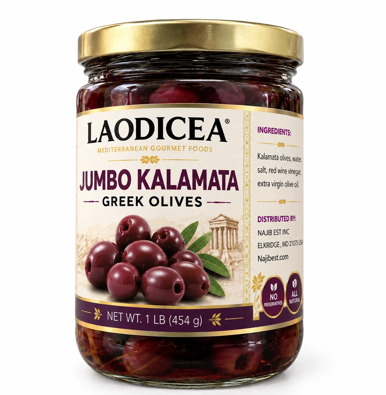 Laodicea Jumbo Kalamata Olives1 Lbs. (454g.)