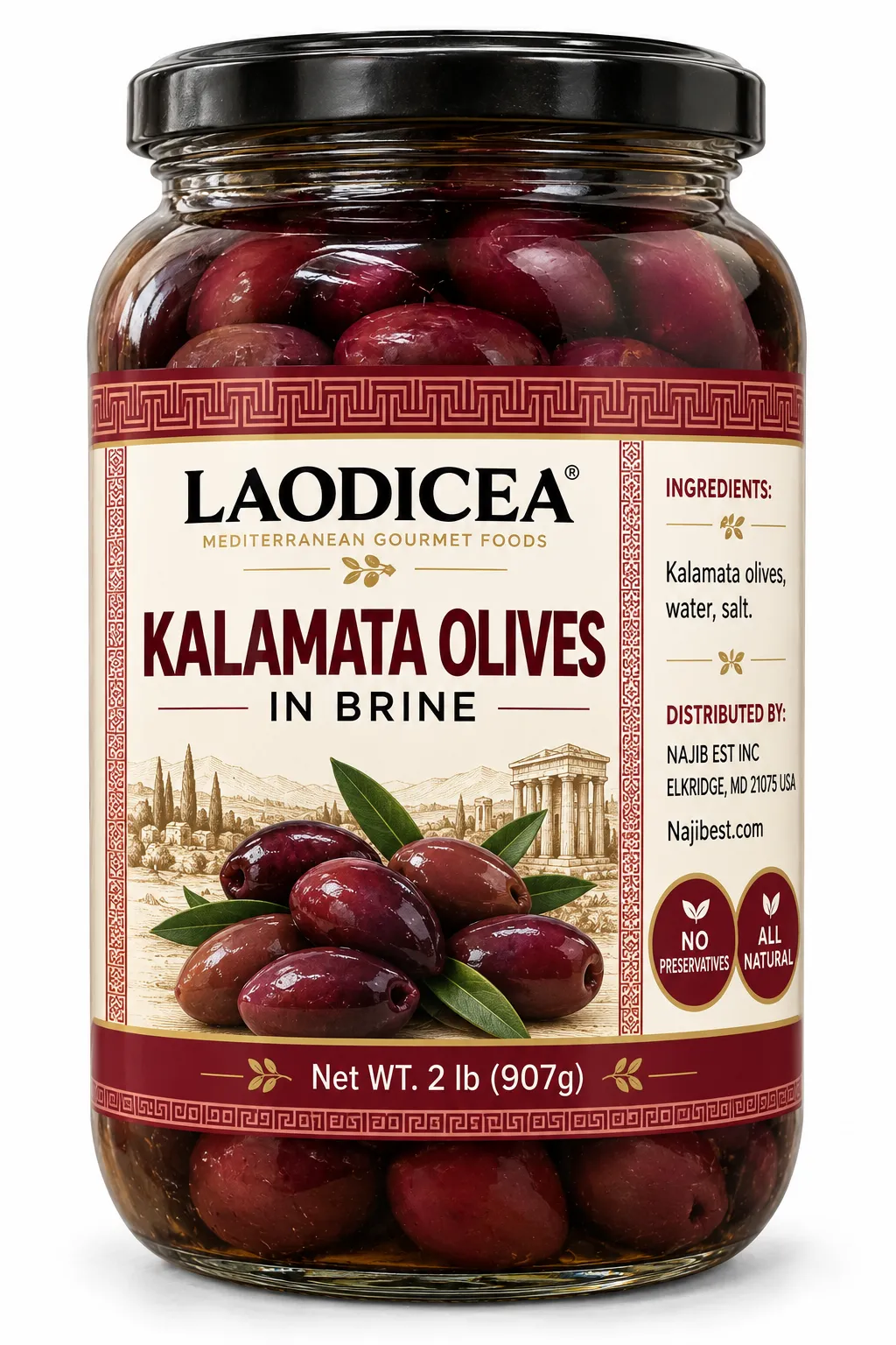 Laodicea Kalamata Olives in Brine, 907g.