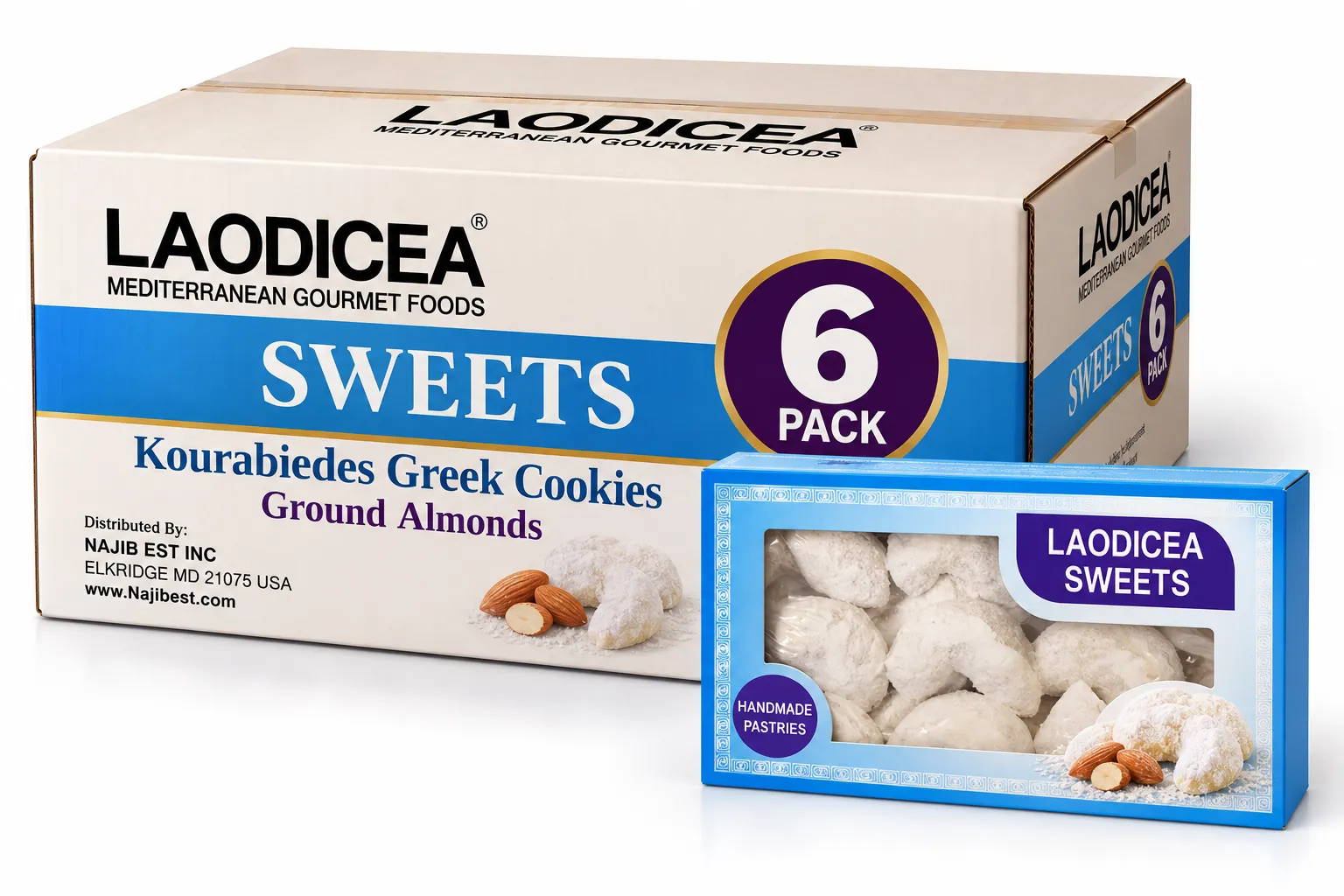Laodicea Kourabiedes Greek Cookies, Ground Almonds ,PACK OF 6