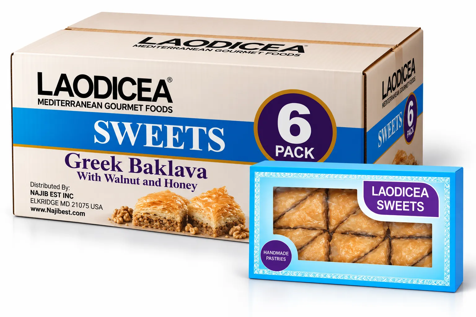 Laodicea Greek Baklava, With Walnut and Honey, PACK OF 6