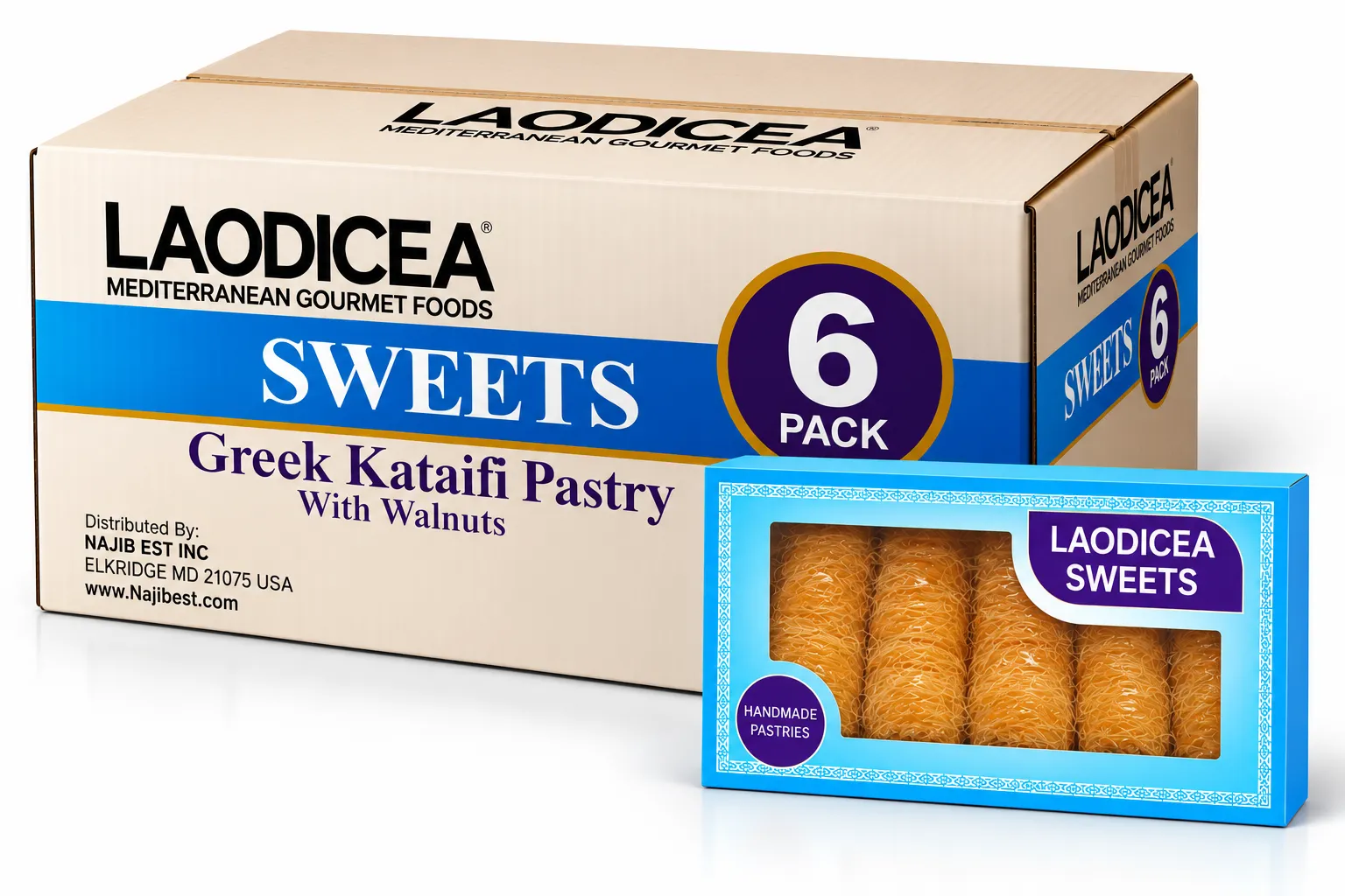 Laodicea Greek Kataifi Pastry with Walnuts, PACK OF 6