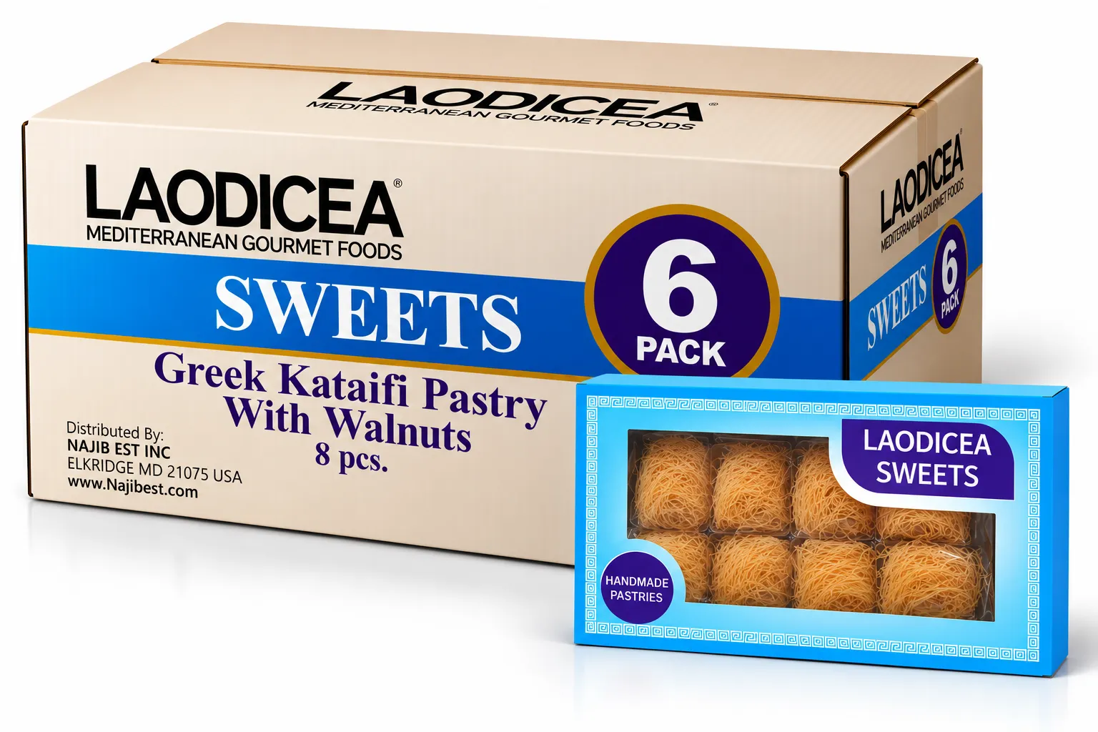 Laodicea Greek Kataifi Pastry With Walnuts, 8 pcs. PACK OF 6