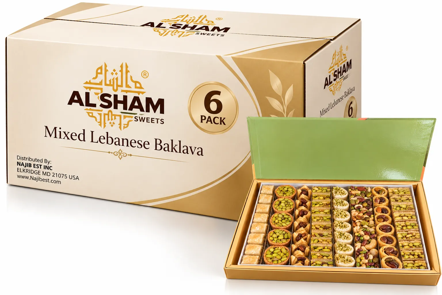 AL SHAM Mixed Lebanese Baklava, PACK OF 6