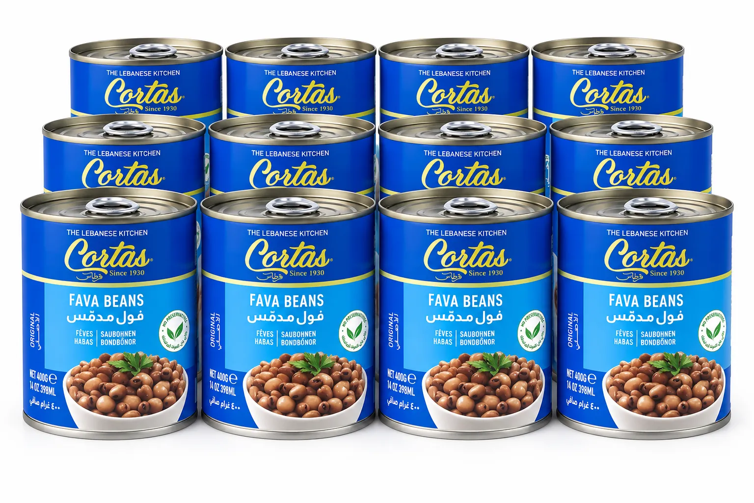 Cortas Fava Beans 14 Oz Pack of 12 - Cooked Foul Mudammas | Ready to Eat