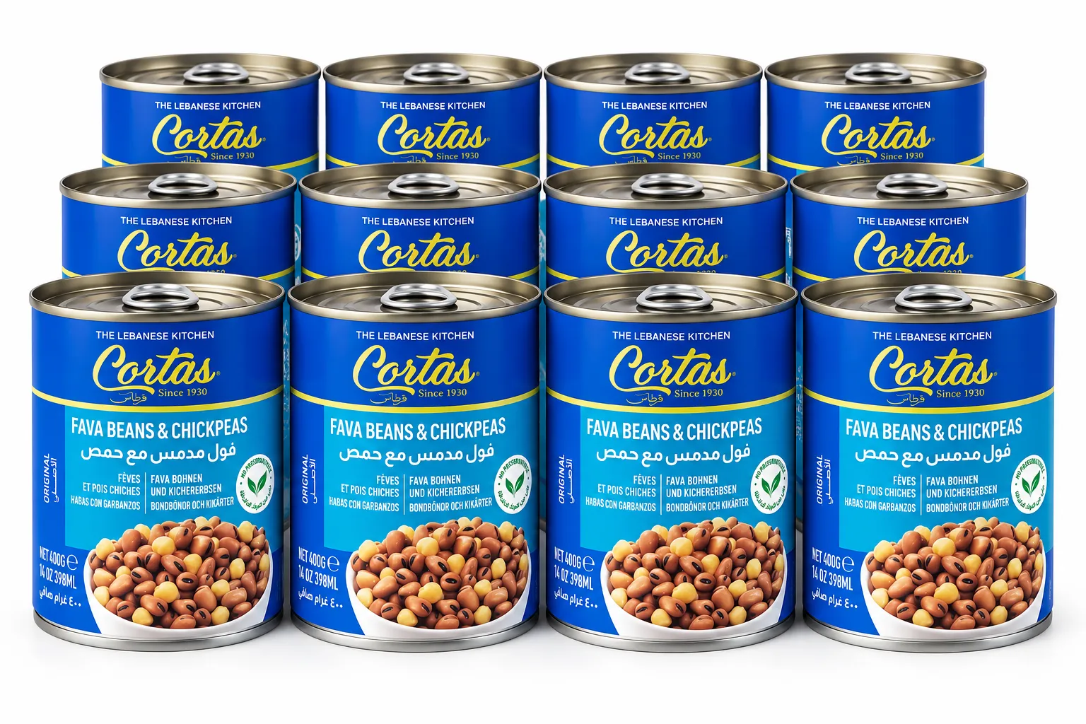 CORTAS Fava Beans and Chick Peas, 14 Oz Pack of 12