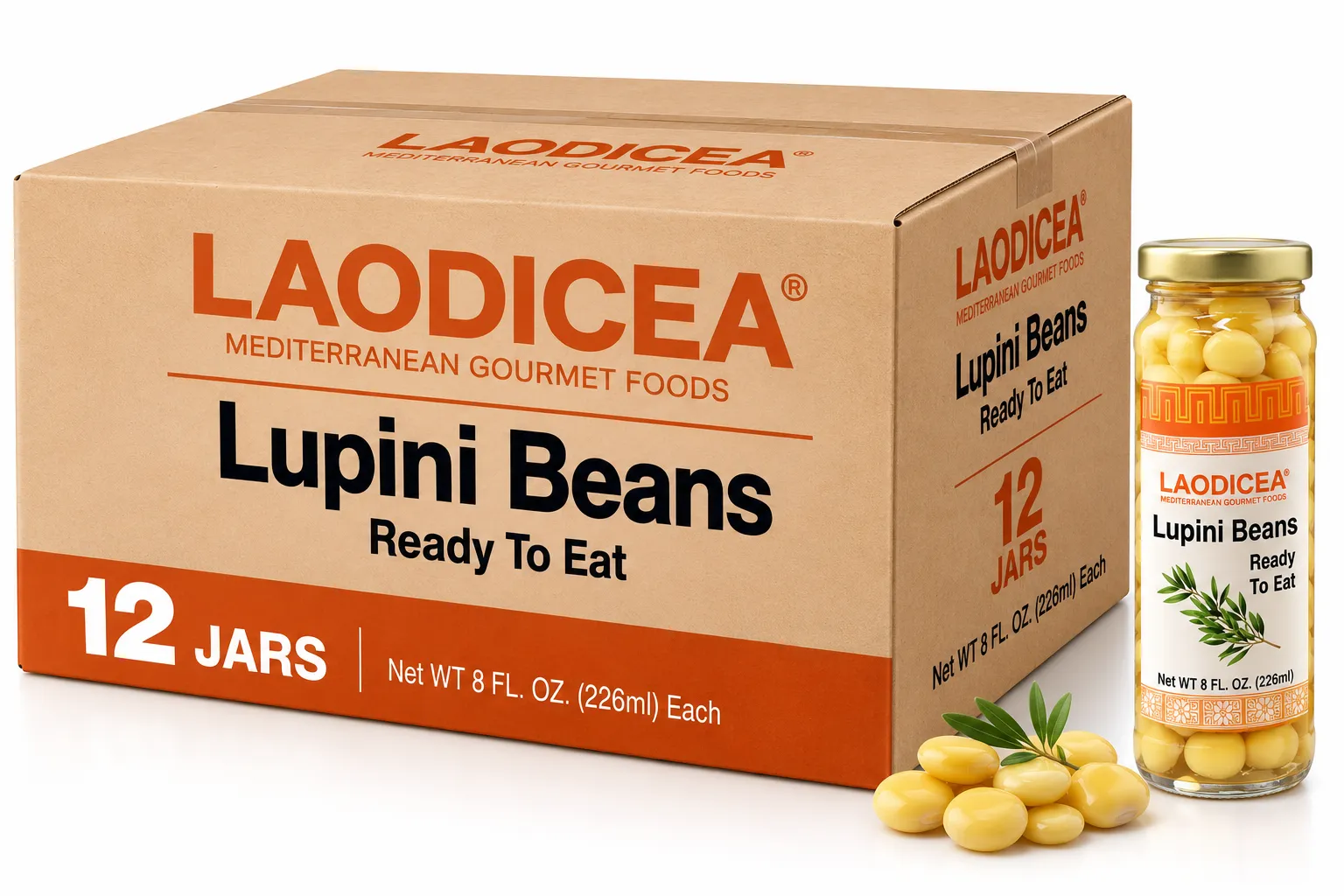 LAODICEA Lupini Beans - Ready to Eat, 8 oz. PACK OF 12