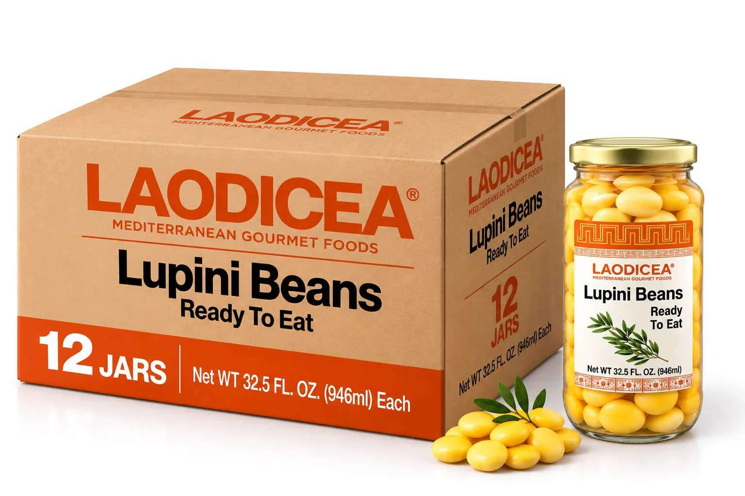 LAODICEA Lupini Beans - Ready to Eat, 32.5 OZ. PACK OF 12