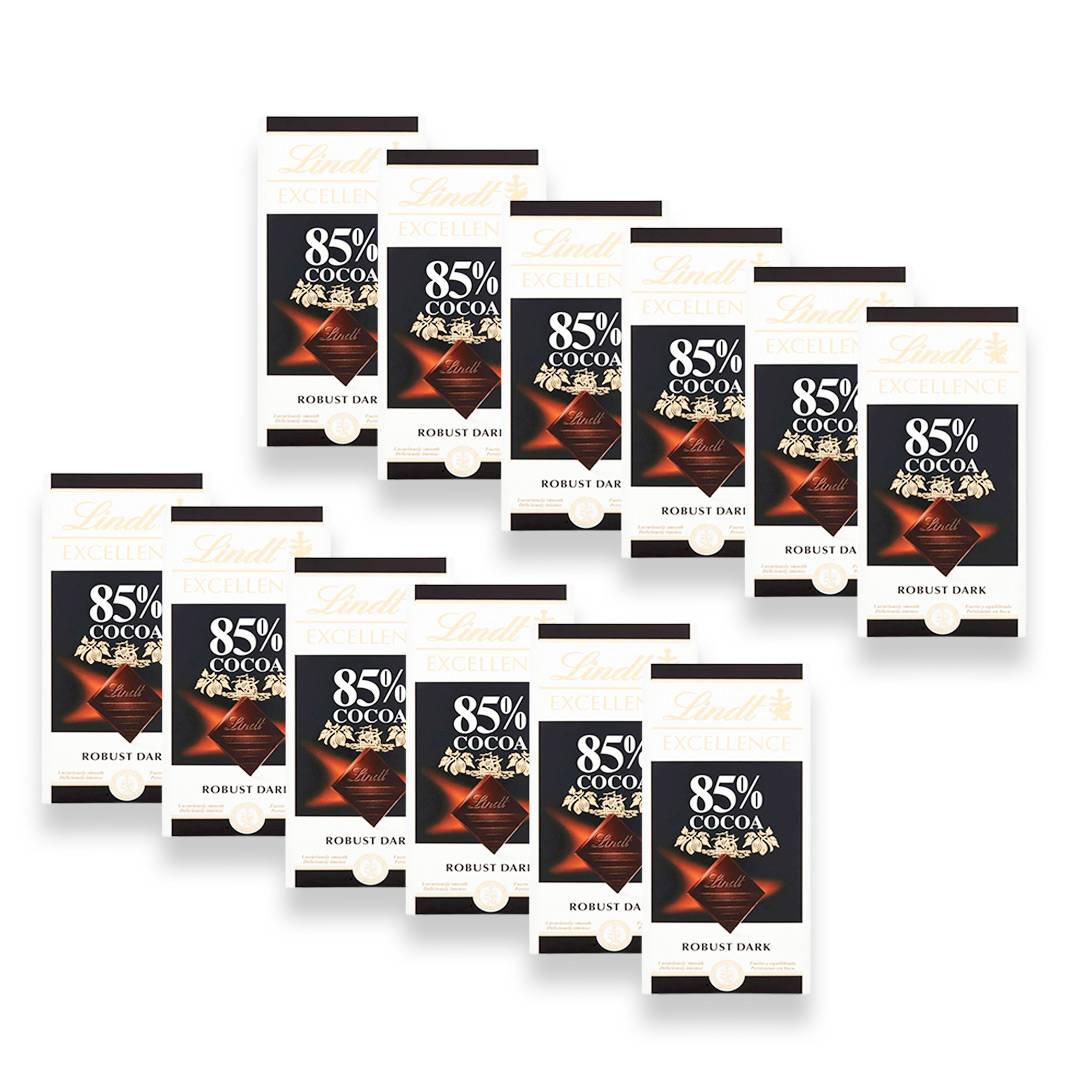 Lindt Excellence Dark 85% Cocoa Chocolate Bar 100g, 12 Pcs.